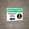 Safety First: Temperature Check Station Left with Icon Landscape - Wall Sign