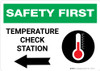 Safety First: Temperature Check Station Left with Icon Landscape - Wall Sign