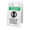 Safety First: Please Maintain A Distance Of 6 Feet Spanish with Icon Portrait - A-Frame Sign