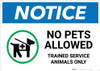 Notice: No Pets Allowed - Trained Service Animals Only - Wall Sign