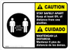Caution: Stay Safely Apart Bilingual Spanish with Icon ANSI Landscape - Wall Sign