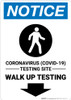Notice: Coronavirus Testing Site Down with Icon Portrait - Wall Sign