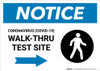 Notice: Coronavirus Walk-Thru Test Site Right with Icon Landscape - Wall Sign Notice: Coronavirus Walk-Thru Test Site Right with Icon Landscape - Wall Sign