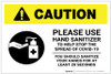 Caution: Please Use Hand Sanitizer - Sanitize Your Hands For at least 20 Seconds with Icon Landscape - Label