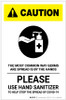 Caution: The Most Common Way Germs are Spread - Please Use Hand Sanitizer with Icon Portrait - Label Caution: The Most Common Way Germs are Spread - Please Use Hand Sanitizer with Icon Portrait - Label