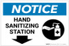 Notice: Hand Sanitizing Station Down Arrow with Icon Landscape - Label Notice: Hand Sanitizing Station Down Arrow with Icon Landscape - Label