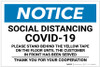 Notice: Social Distancing COVID-19 Please Stand Behind Yellow Tape Landscape - Label