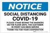 Notice: Social Distancing COVID-19 Please Stand Behind Markers on Floor Landscape - Label Notice: Social Distancing COVID-19 Please Stand Behind Markers on Floor Landscape - Label