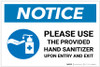 Notice: Please Use Provided Sanitizer Upon Entry and Exit with Icon Landscape - Label
