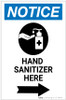 Notice: Hand Sanitizer Here Right Arrow with Icon Portrait - Label Notice: Hand Sanitizer Here Right Arrow with Icon Portrait - Label