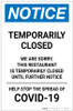 Notice: Temporarily Closed - Restaurant Closed Until Further Notice Portrait - Label Notice: Temporarily Closed - Restaurant Closed Until Further Notice Portrait - Label
