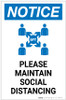 Notice: Please Maintain Social Distancing with Icon Portrait - Label Notice: Please Maintain Social Distancing with Icon Portrait - Label