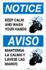 Notice: Keep Calm and Wash Your Hands Bilingual Spanish with Icon Portrait - Label