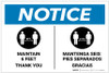 Notice: Maintain 6 Feet - Thank You Bilingual Spanish with Icon Landscape - Label