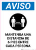 Notice: Please Maintain A Distance Of 6 Feet Spanish with Icon Portrait - Label