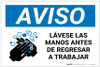 Notice: Wash Hands Before Returning To Work Spanish with Icon Landscape - Label