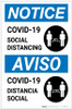 Notice: COVID-19 Social Distancing Bilingual Spanish with Icon Portrait - Label