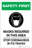 Safety First: Masks Required In This Area Stop Coronavirus with Icon Portrait - Label