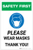 Safety First: Please Wear Masks - Thank You with Icon Portrait - Label