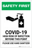 Safety First: COVID-19 High Risk Of Infection - Please Use Hand Sanitizer with Icon Portrait - Label Safety First: COVID-19 High Risk Of Infection - Please Use Hand Sanitizer with Icon Portrait - Label