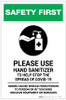 Safety First: Please Use Hand Sanitizer - Germs Can Be Spread with Icon Portrait - Label