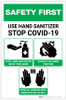 Safety First: Use Hand Sanitizer with 3-Step Icon Instructions Portrait - Label