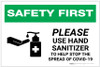 Safety First: Please Use Hand Sanitizer - Stop COVID-19 with Icon Landscape - Label Safety First: Please Use Hand Sanitizer - Stop COVID-19 with Icon Landscape - Label