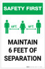 Safety First: Maintain 6 Feet of Separation with Icon Portrait - Label Safety First: Maintain 6 Feet of Separation with Icon Portrait - Label