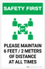 Safety First: Please Maintain 6 Feet of Distance at All Times with Icon Portrait - Label Safety First: Please Maintain 6 Feet of Distance at All Times with Icon Portrait - Label