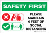 Safety First: Please Maintain 6 Feet of Social Distancing with Icons Landscape - Label