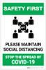 Safety First: Please Maintain Social Distancing Stop the Spread with Icon Portrait - Label