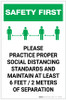 Safety First: Please Practice Proper Social Distancing Standards with Icon Portrait - Label