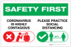 Safety First: Please Practice Social Distancing with Icons Landscape - Label