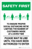 Safety First: Social Distancing Limited Customers Authorized with Icon Portrait - Label Safety First: Social Distancing Limited Customers Authorized with Icon Portrait - Label