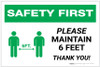 Safety First: Please Maintain 6 Feet with Icon Landscape - Label
