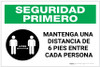 Safety First: Please Maintain A Distance Of 6 Feet Spanish with Icon Landscape - Label Safety First: Please Maintain A Distance Of 6 Feet Spanish with Icon Landscape - Label