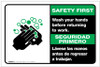 Safety First: Wash Hands Before Returning To Work Bilingual Spanish with Icon Landscape - Label