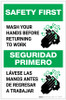 Safety First: Wash Hands Before Returning To Work Bilingual Spanish with Icon Portrait - Label