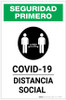 Safety First: COVID-19 Social Distancing Spanish with Icon Portrait - Label Safety First: COVID-19 Social Distancing Spanish with Icon Portrait - Label