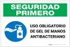 Safety First: Mandatory Use Of Anti-Bacterial Hand Gel Spanish With Icon Landscape - Label