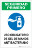 Safety First: Mandatory Use Of Anti-Bacterial Hand Gel Spanish With Icon Portrait - Label