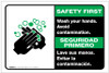 Safety First: Wash Your Hands Avoid Contamination Bilingual Spanish with Icon Landscape - Label