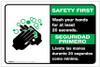 Safety First: Wash Your Hands For At Least 20 Seconds Bilingual Spanish with Icon Landscape - Label Safety First: Wash Your Hands For At Least 20 Seconds Bilingual Spanish with Icon Landscape - Label