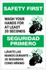 Safety First: Wash Your Hands For At Least 20 Seconds Bilingual Spanish with Icon Portrait - Label Safety First: Wash Your Hands For At Least 20 Seconds Bilingual Spanish with Icon Portrait - Label