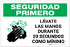 Safety First: Wash Your Hands For At Least 20 Seconds Spanish with Icon Landscape - Label