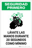 Safety First: Wash Your Hands For At Least 20 Seconds Spanish with Icon Portrait - Label Safety First: Wash Your Hands For At Least 20 Seconds Spanish with Icon Portrait - Label