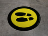 Shoe Print Left Yellow with Black Border Circular v2 - Floor Sign