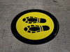 Shoe Print Left Yellow with Black Border Circular - Floor Sign