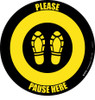 Please Pause Here Shoe Prints Black/Yellow Circular - Floor Sign