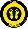 Please Stand Here Shoe Prints Black/Yellow Circular - Floor Sign